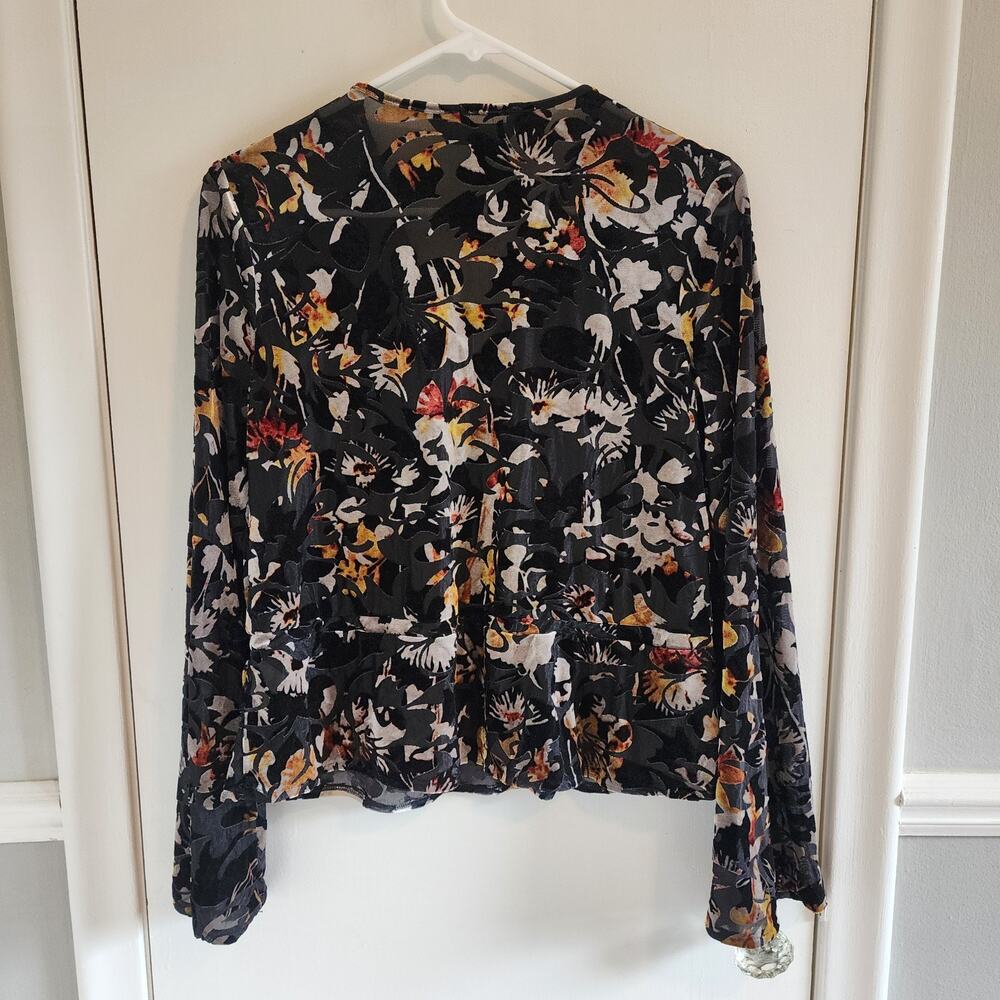 Black Floral Velvet Burnout Small Top Rachel Roy Dark Romantic Whimsigoth Blouse - Picture 3 of 7